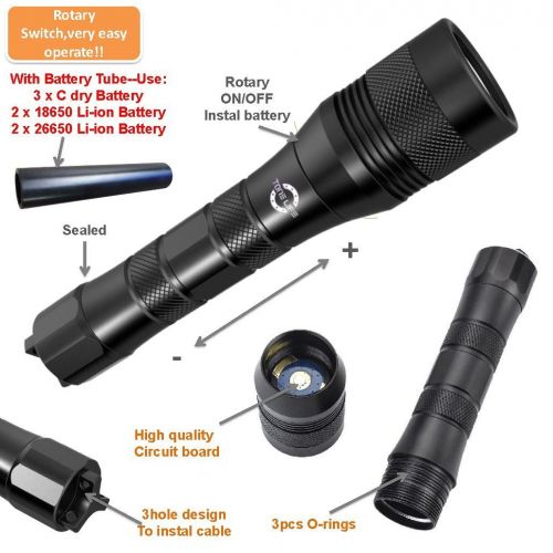  Liaoshan life liaoshan life Waterproof 1000 Lumens XM-L2 LED Diving Flashlight Underwater 150m Depth Bright LED Lighting Lamp Dive Video Lights Torch for Diving Video(Without Battery and Charger