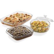 Libbey Baker's Basics 3-Piece Glass Casserole Baking Dish Set with 1 Cover