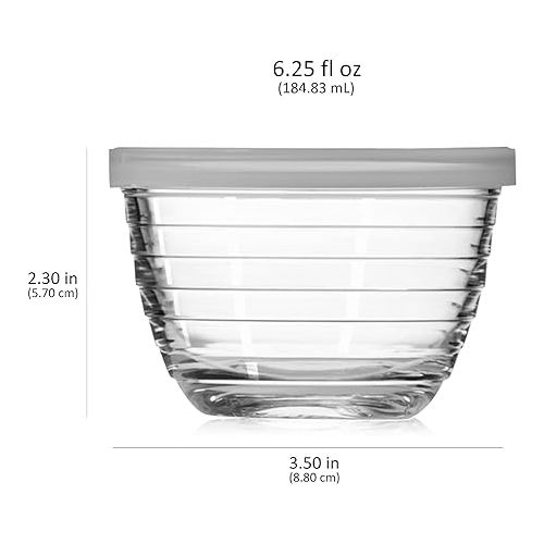  Libbey Small Glass Prep Bowl 8 Count (Pack of 1), Glass Containers with Lids Keep Leftovers Fresh, Durable Dishwasher Safe Glass Meal Prep Bowls, Glass Bowls Set for Meal Prepping, Snacks