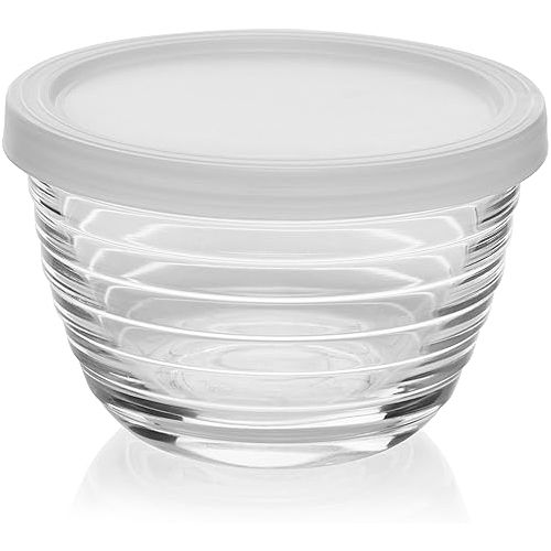  Libbey Small Glass Prep Bowl 8 Count (Pack of 1), Glass Containers with Lids Keep Leftovers Fresh, Durable Dishwasher Safe Glass Meal Prep Bowls, Glass Bowls Set for Meal Prepping, Snacks