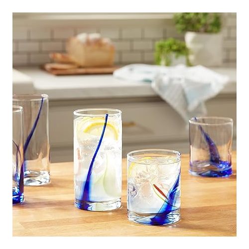  Libbey 99104 Blue Ribbon Tumbler and Rocks Glass Set, (Set of 16 Piece) Drinkware Glasses Set, Clear Dishwasher Safe Rock and Tumbler Glasses Set