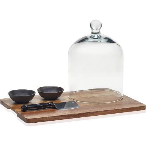  Libbey Acaciawood 4-Piece Cheese Board Serving Set with Glass Dome