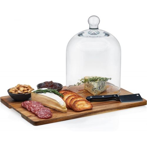  Libbey Acaciawood 4-Piece Cheese Board Serving Set with Glass Dome