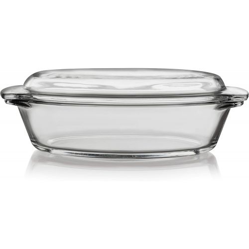  Libbey Bakers Basics Glass Oval Casserole Baking Dish with Cover, 1.6-quart