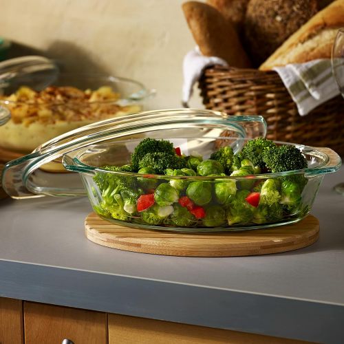  Libbey Bakers Basics Glass Oval Casserole Baking Dish with Cover, 1.6-quart