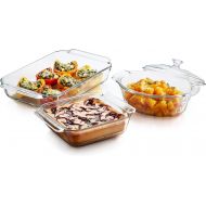Libbey Bakers Premium 3-Piece Glass Casserole Baking Dish Set with 1 Cover