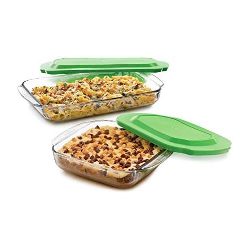  [아마존베스트]Libbey Bakers Basics 2-Piece Glass Casserole Baking Dish Set with Plastic Lids