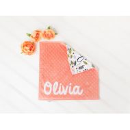 LibbyAnnQuilts Personalized Baby Blanket Girl - Minky Lovey Blanket with Name - Security Blanket - In A Field of Roses She is a Wildflower - Baby Girl Gift