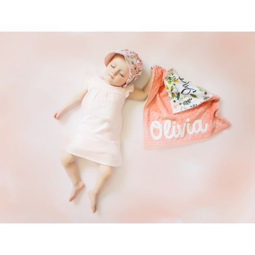  LibbyAnnQuilts Personalized Baby Blanket Girl - Minky Lovey Blanket with Name - Security Blanket - In A Field of Roses She is a Wildflower - Baby Girl Gift
