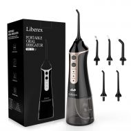 Cordless Water Flosser with 5 Jet Nozzles - Liberex IPX7 Waterproof Oral Irrigator 300ml Reservoir 3-Mode Dental Care Water Jet for Teeth/Braces, USB Rechargeable, for Family Trave