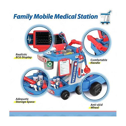  Liberry Doctor Kit for Kids Aged 3 4 5, Pretend Doctor Playset for Toddlers with Cart, Costume and Stethoscope, Role Play Medical Toy for Girls Boys