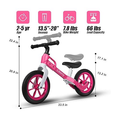  Liberry Toddler Balance Bike for 2 3 4 5 Years Old Girls, No Pedal Balance Bike for Baby Kids with Adjustable Seat & Handlebar(Pink)