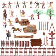 Liberty Imports Wild West Cowboys and Native American Indians Plastic Figure Soldiers Toys Bucket Playset