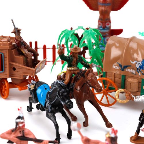 리버티임포트 Liberty Imports Wild West Cowboys and Native American Indians Plastic Figure Soldiers Toys Bucket Playset