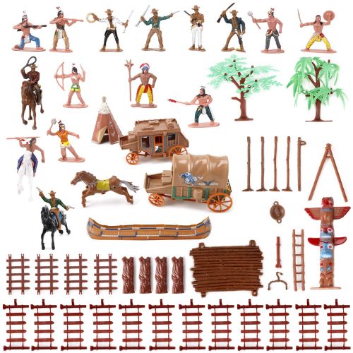 리버티임포트 Liberty Imports Wild West Cowboys and Native American Indians Plastic Figure Soldiers Toys Bucket Playset