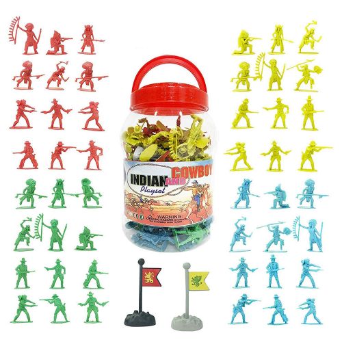 리버티임포트 Liberty Imports Cowboys and Indians Big Bucket of Toy Soldiers Army Men Figurines (140 Pcs)