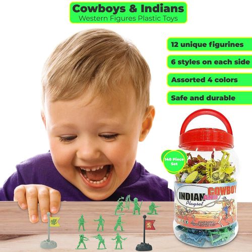 리버티임포트 Liberty Imports Cowboys and Indians Big Bucket of Toy Soldiers Army Men Figurines (140 Pcs)