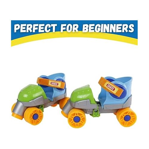 리버티임포트 Grow-with-Me Easy Training Adjustable Inline Rollerskates - Quad-Style 4 Wheel Roller Skates for Kids, Toddler, and Children