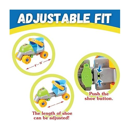 리버티임포트 Grow-with-Me Easy Training Adjustable Inline Rollerskates - Quad-Style 4 Wheel Roller Skates for Kids, Toddler, and Children