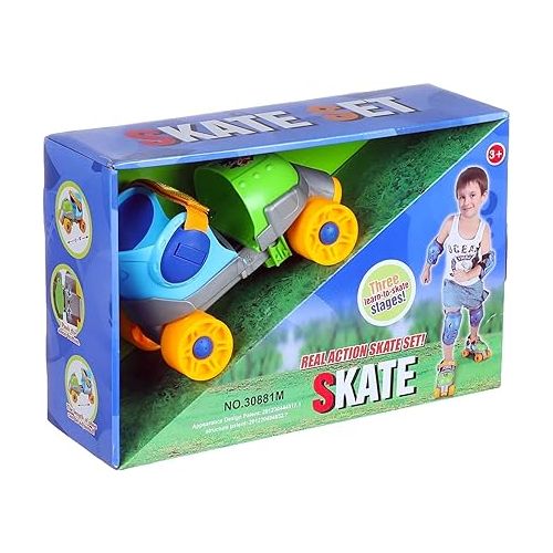 리버티임포트 Grow-with-Me Easy Training Adjustable Inline Rollerskates - Quad-Style 4 Wheel Roller Skates for Kids, Toddler, and Children