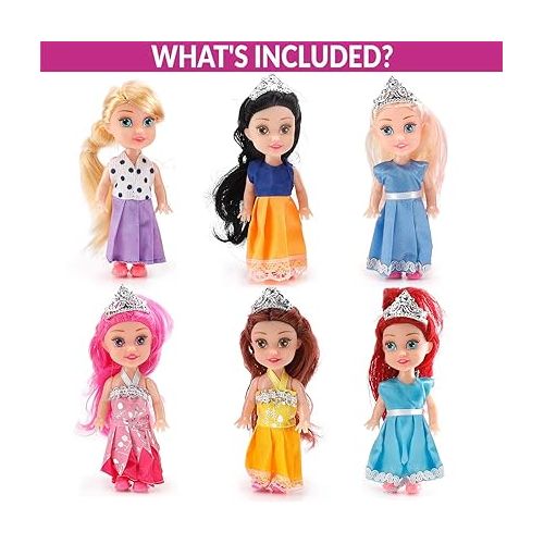 리버티임포트 Liberty Imports Little Royal Princess Toddler Dolls with Dresses, Girls Imaginative Pretend Play Small Dolls Party Favors Collection (6 Pack)