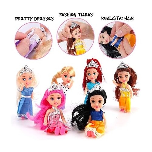 리버티임포트 Liberty Imports Little Royal Princess Toddler Dolls with Dresses, Girls Imaginative Pretend Play Small Dolls Party Favors Collection (6 Pack)