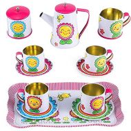 Liberty Imports Happy Sunflower Garden Picnic Tin Tea Party Set for Kids - Metal Teapot and Cups Kitchen Playset