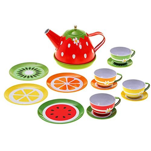 리버티임포트 Liberty Imports Happy Sunflower Garden Picnic Tin Tea Party Set for Kids - Metal Teapot and Cups Kitchen Playset