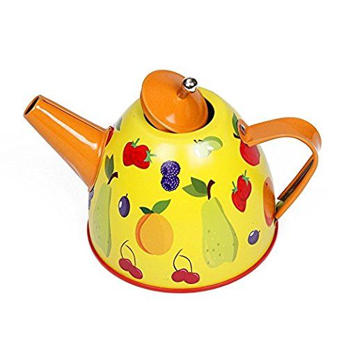 리버티임포트 Liberty Imports Happy Sunflower Garden Picnic Tin Tea Party Set for Kids - Metal Teapot and Cups Kitchen Playset