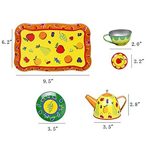 리버티임포트 Liberty Imports Happy Sunflower Garden Picnic Tin Tea Party Set for Kids - Metal Teapot and Cups Kitchen Playset