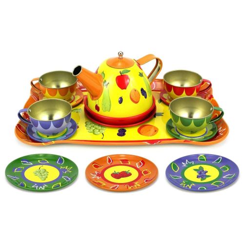 리버티임포트 Liberty Imports Happy Sunflower Garden Picnic Tin Tea Party Set for Kids - Metal Teapot and Cups Kitchen Playset