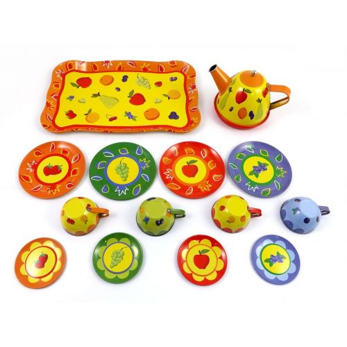 리버티임포트 Liberty Imports Happy Sunflower Garden Picnic Tin Tea Party Set for Kids - Metal Teapot and Cups Kitchen Playset