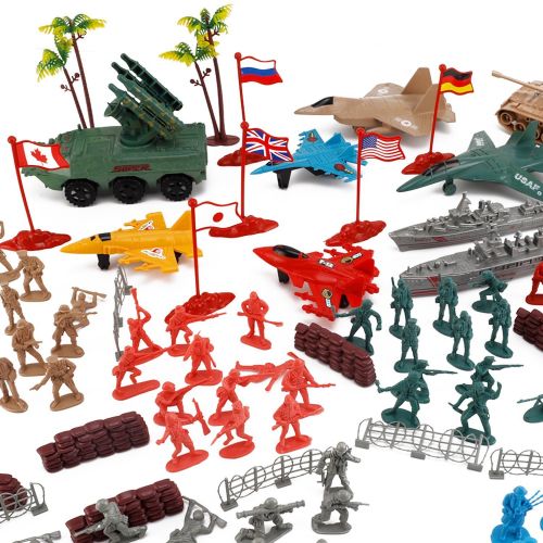 리버티임포트 Liberty Imports Army Men Action Figures Soldier Bucket Playset with Scaled Tanks, Planes, Submarines, Flags & More!