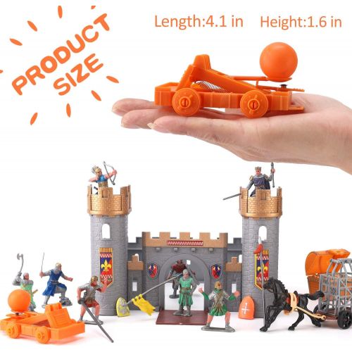 리버티임포트 Liberty Imports Medieval Castle Knights Action Figure Toy Army Playset with Assemble Castle, Catapult and Horse-Drawn Carriage (Bucket of 8 Soldier Figurines)