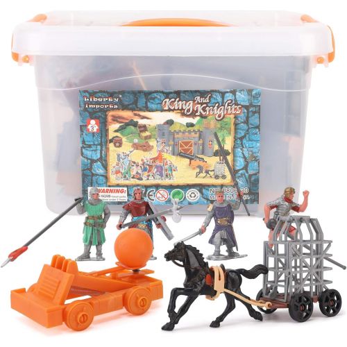 리버티임포트 Liberty Imports Medieval Castle Knights Action Figure Toy Army Playset with Assemble Castle, Catapult and Horse-Drawn Carriage (Bucket of 8 Soldier Figurines)