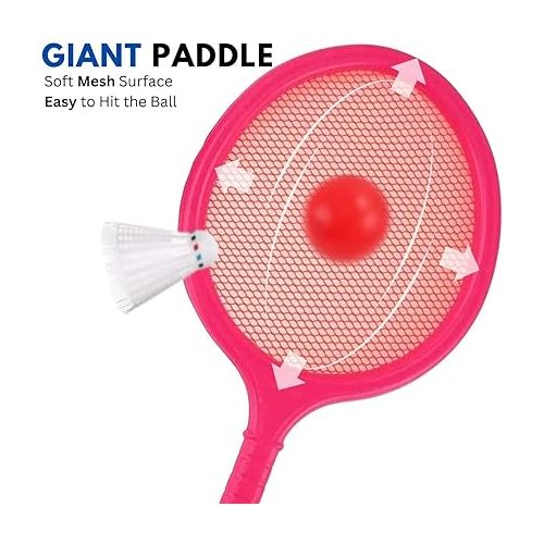 리버티임포트 Badminton Racket Set for Kids, Toddlers with 2 Paddles, Ball and Birdie - Junior Kindergarten Student Outdoor Sports Tennis Racquet Play Game Beach Toys