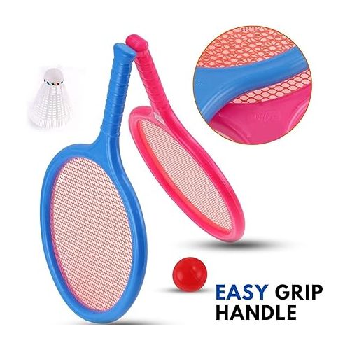 리버티임포트 Badminton Racket Set for Kids, Toddlers with 2 Paddles, Ball and Birdie - Junior Kindergarten Student Outdoor Sports Tennis Racquet Play Game Beach Toys