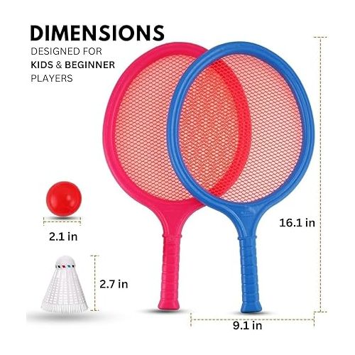 리버티임포트 Badminton Racket Set for Kids, Toddlers with 2 Paddles, Ball and Birdie - Junior Kindergarten Student Outdoor Sports Tennis Racquet Play Game Beach Toys