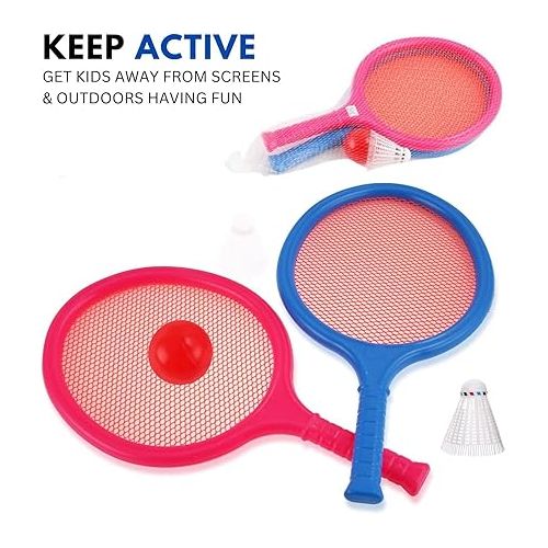 리버티임포트 Badminton Racket Set for Kids, Toddlers with 2 Paddles, Ball and Birdie - Junior Kindergarten Student Outdoor Sports Tennis Racquet Play Game Beach Toys