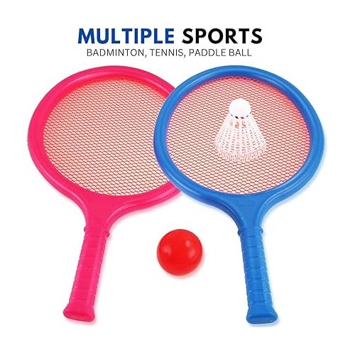 리버티임포트 Badminton Racket Set for Kids, Toddlers with 2 Paddles, Ball and Birdie - Junior Kindergarten Student Outdoor Sports Tennis Racquet Play Game Beach Toys