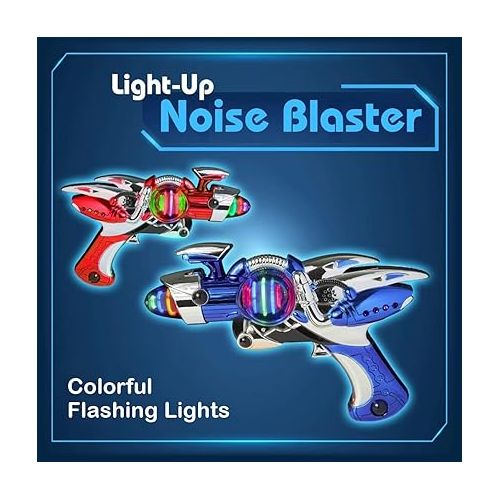 리버티임포트 2 Pack Electric Toy Space Guns, Red & Blue Space Ranger Blaster Pistols for Kids Pretend Play with Flashing LED Lights and Blasting Laser FX Sound Effects