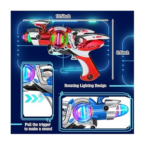 리버티임포트 2 Pack Electric Toy Space Guns, Red & Blue Space Ranger Blaster Pistols for Kids Pretend Play with Flashing LED Lights and Blasting Laser FX Sound Effects