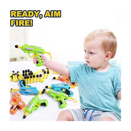 리버티임포트 6 Pack Mini Foam Dart-Firing Blasters Micro Toy Guns with 36 Darts - Multi Pack Nerf Compatible Bulk Party Favors Supplies for Kids