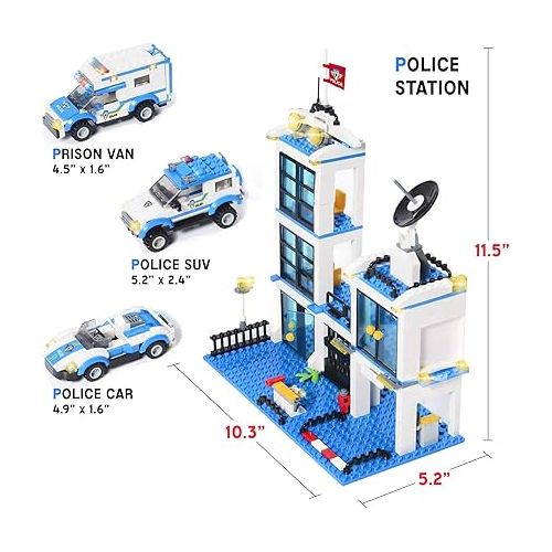 리버티임포트 Liberty Imports 736 Pieces City Police Station & Car Building Blocks Set, with 3 Police Cars Toy, Cop Patrol Car, Prison Car, Construction Toy Building Bricks Kit, Gift for Boys Girls 6-12