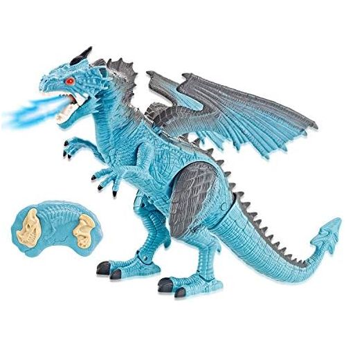 리버티임포트 [아마존베스트]Liberty Imports Dino Planet Remote Control RC Walking Dinosaur Toy with Breathing Smoke, Shaking Head, Light Up Eyes and Sounds (Ice Dragon (with Smoke))