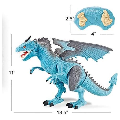 리버티임포트 [아마존베스트]Liberty Imports Dino Planet Remote Control RC Walking Dinosaur Toy with Breathing Smoke, Shaking Head, Light Up Eyes and Sounds (Ice Dragon (with Smoke))