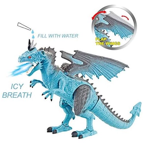 리버티임포트 [아마존베스트]Liberty Imports Dino Planet Remote Control RC Walking Dinosaur Toy with Breathing Smoke, Shaking Head, Light Up Eyes and Sounds (Ice Dragon (with Smoke))