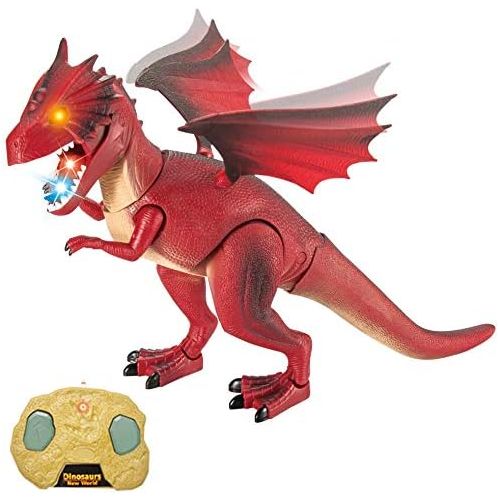 리버티임포트 [아마존베스트]Liberty Imports Dino Planet Remote Control RC Walking Dinosaur Toy with Shaking Head, Light Up Eyes and Sounds (Fire Dragon)