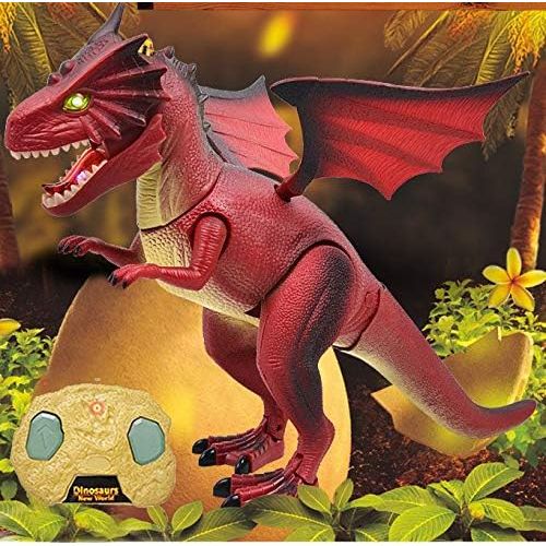 리버티임포트 [아마존베스트]Liberty Imports Dino Planet Remote Control RC Walking Dinosaur Toy with Shaking Head, Light Up Eyes and Sounds (Fire Dragon)