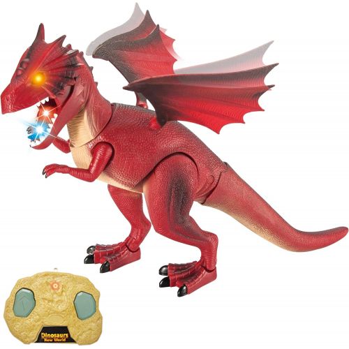 리버티임포트 [아마존베스트]Liberty Imports Dino Planet Remote Control RC Walking Dinosaur Toy with Shaking Head, Light Up Eyes and Sounds (Fire Dragon)